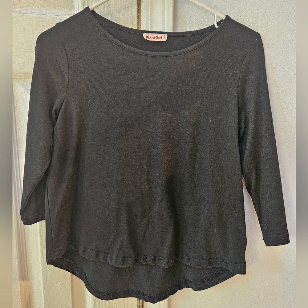 Black Long Sleeve scallop-hem t-shirt